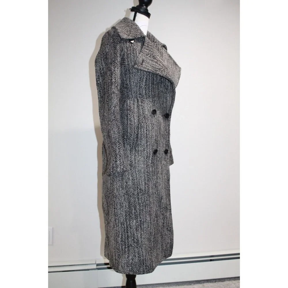 All Saints Aren Coat Size 4 Wool Hepburn Steampunk Modern Minimalist Herringbone - Picture 11 of 11